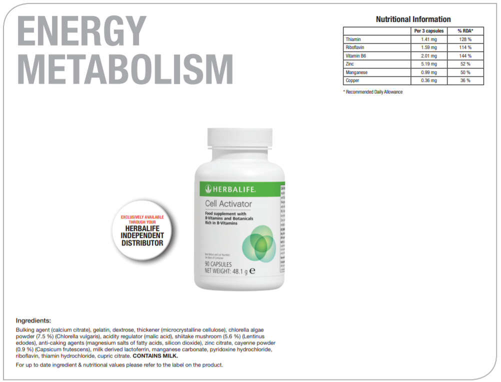 Nutritional Information Herbalife Cell Activator
