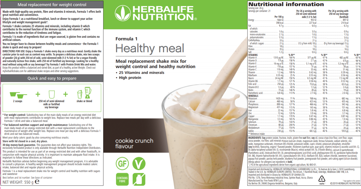 Nutritional Information Herbalife Formula 1 Cookie Crunch