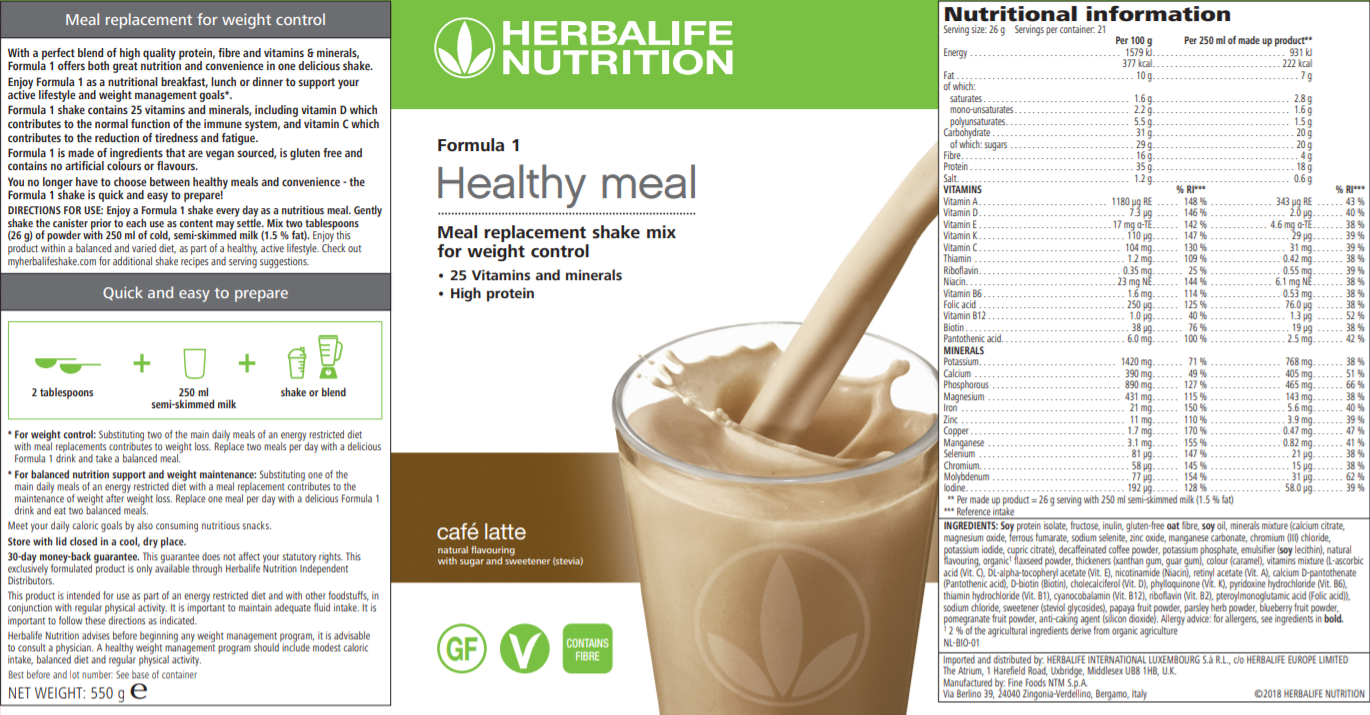 Nutritional Information Herbalife Formula 1 Nutritional Shake Mix Mint 550 g