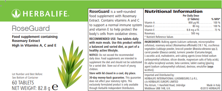 Nutritional Information Herbalife RoseGuard