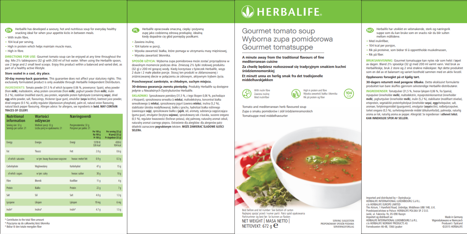 Nutritional Information Herbalife Tomato soup