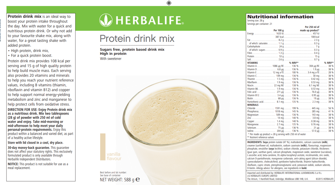 Nutritional Information Herbalife Protein drink mix