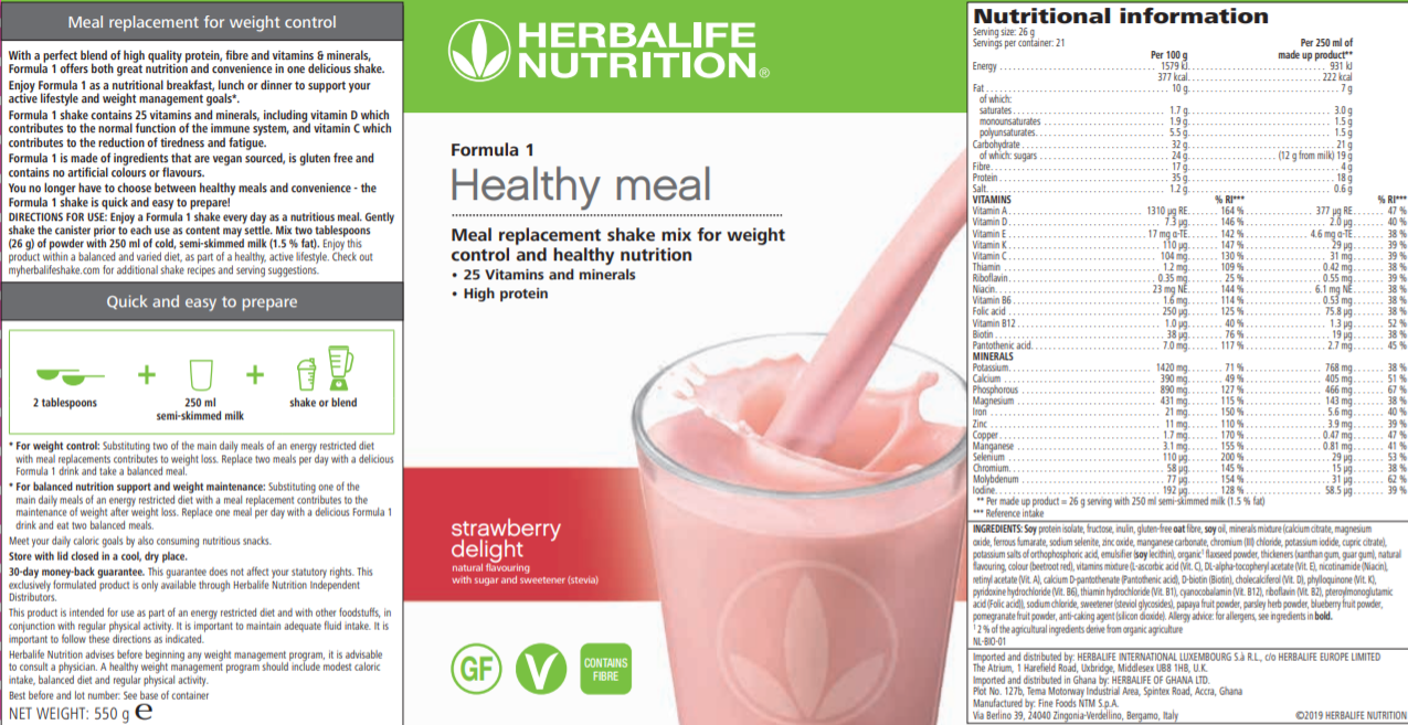 Nutritional Information Herbalife Formula 1 Strawberry Delight