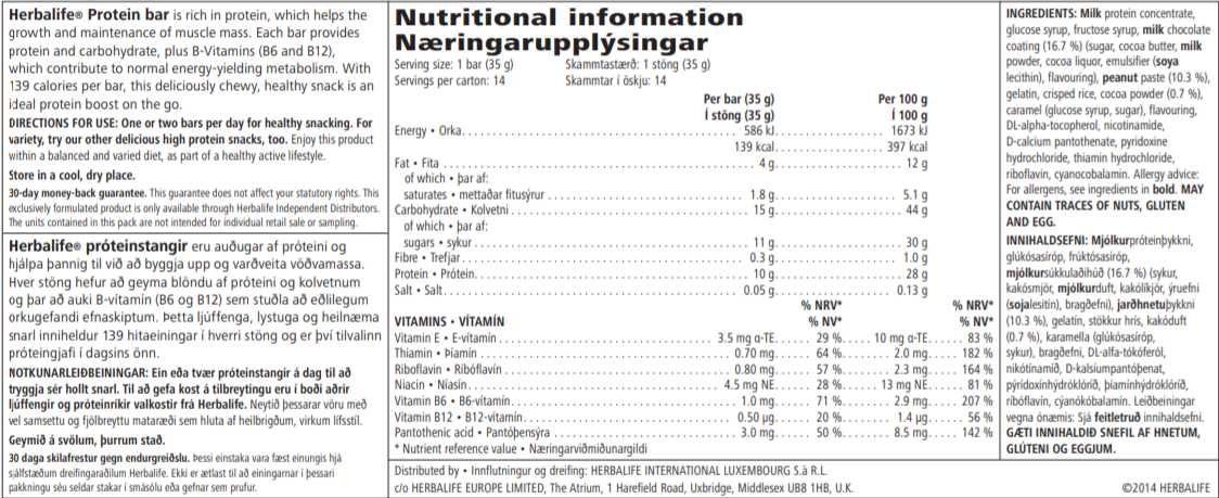 Nutritional Information Herbalife Bars