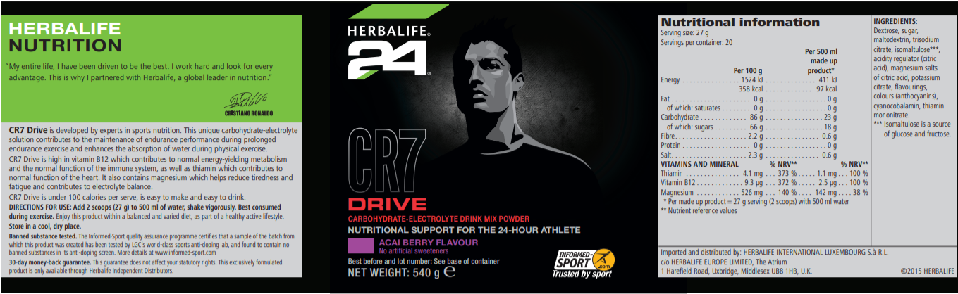 Nutritional Information Herbalife CR7 Drive