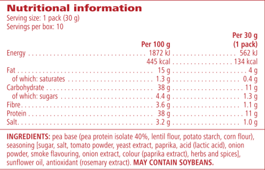 Nutritional information Herbalife Protein Chips Barbecue 10 x 30 g