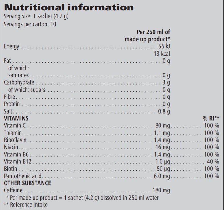 Herbalife Liftoff Max Nutritional Information