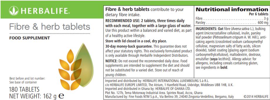 Nutritional Information Herbalife Fibre
