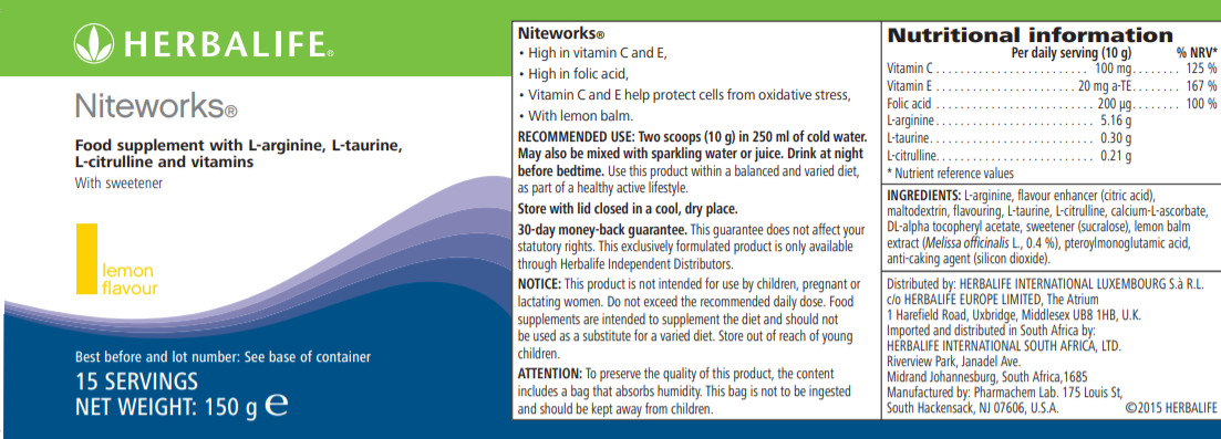 Nutritional Information Herbalife Niteworks