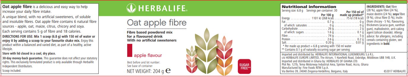 Nutritional Information Herbalife Oat Apple Fibre