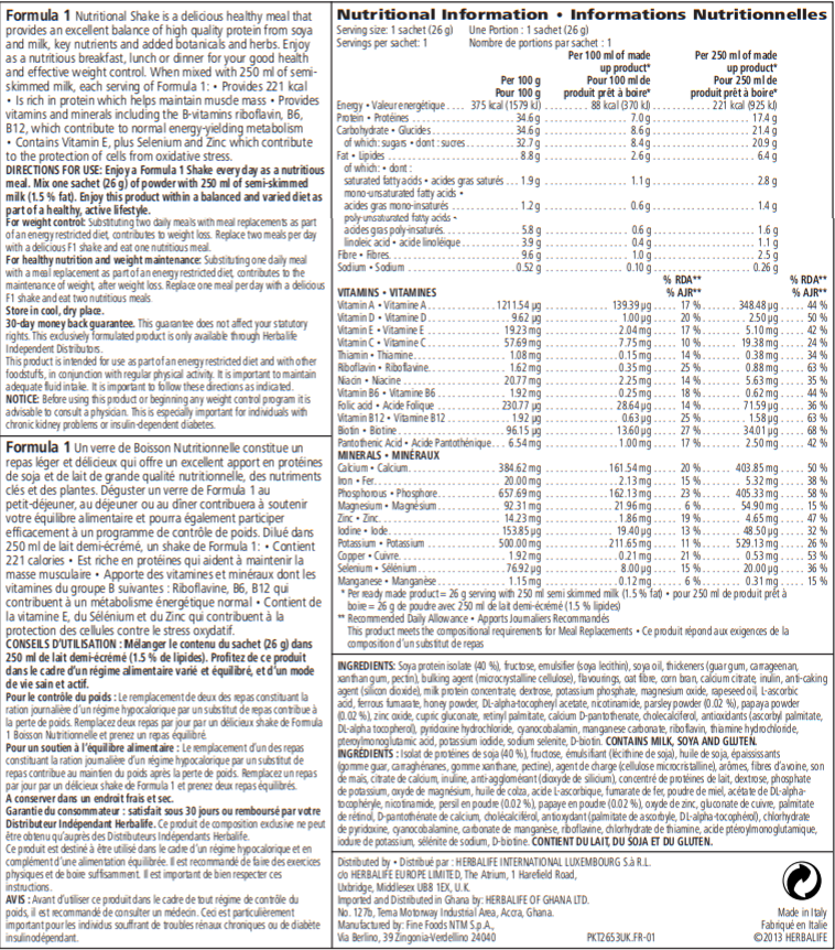 Nutritional Information Herbalife Formula 1 Sachets