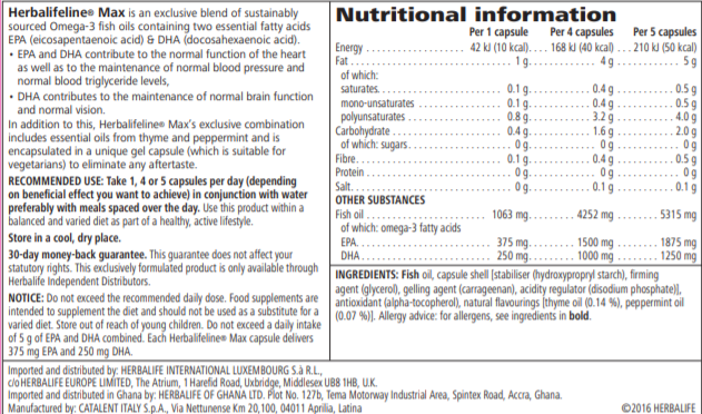 Nutritional Information Herbalifeline Max