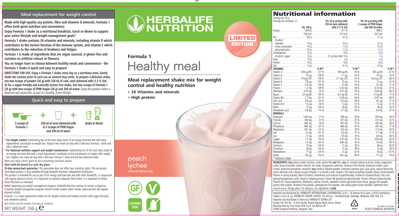 Formula 1 Limited Edition Peach Lychee Nutritional Information