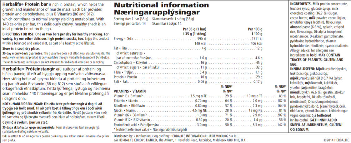 Nutritional Information Herbalife Bars Vanilla Almond